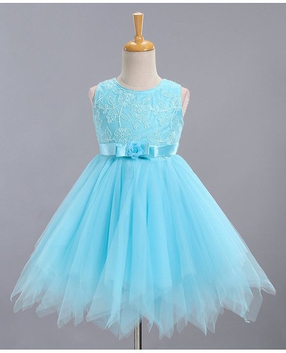 Babyhug Sleeveless Frock Floral Embroidered - Blue