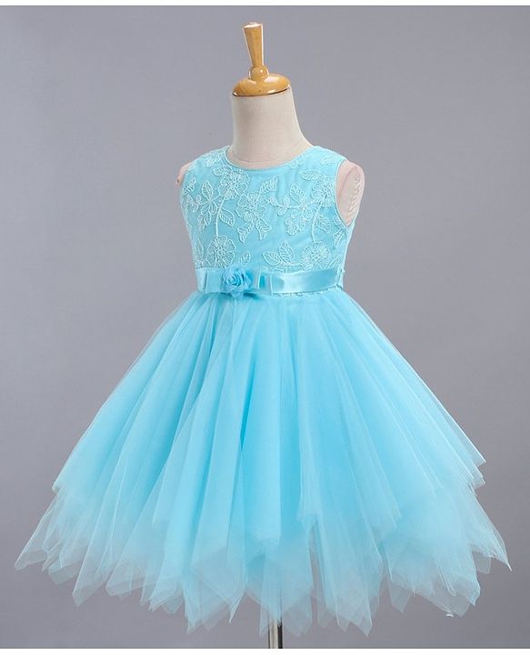 Babyhug Sleeveless Frock Floral Embroidered - Blue