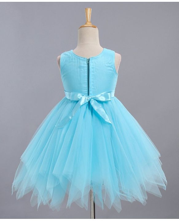 Babyhug Sleeveless Frock Floral Embroidered - Blue