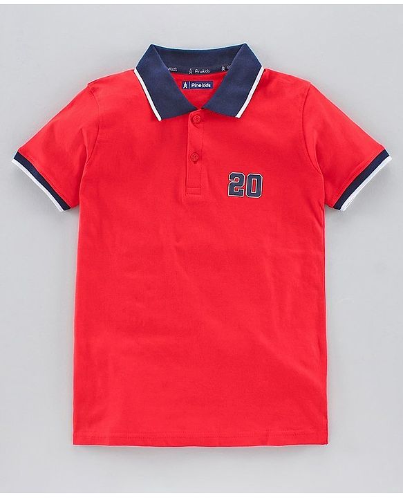 Pine Kids Half Sleeves Bio Washed T-Shirt Pack of 2 - GOLF FINCH & Fiery Red