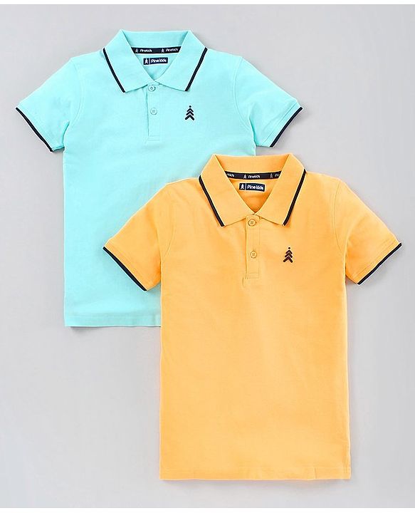 Pine Kids Half Sleeves Bio Washed T-Shirt Pack of 2 - Blue Yellow