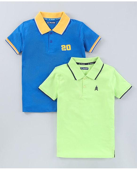 Pine Kids Biowash Half Sleeves Tee Solid Color Pack of 2  - Blue Green
