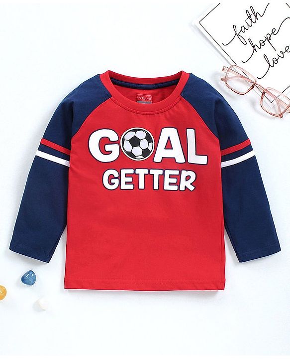 Babyhug Full Sleeves Tee Goal Getter Print - Red