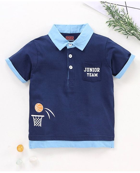 Babyhug Half Sleeves Tee Basket Ball Print - Blue