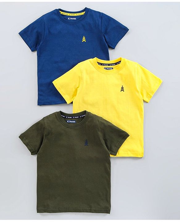 Pine Kids Half Sleeves Bio wash Tees Pack of 3 - Blue Green Yellow