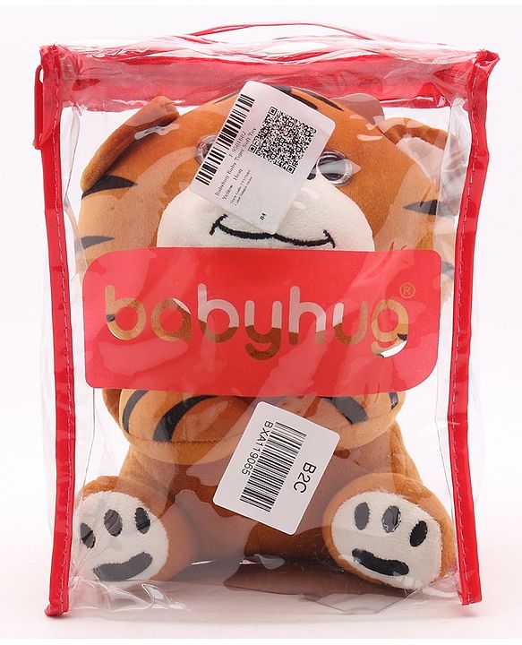 Babyhug Baby Tiger Soft Toy for Kids|Huggable Cuddle Buddy|Encourages Imagination, Sensory & Emotional Development|Lightweight Travel Companion|BIS Certified|Height-21cm|Brown