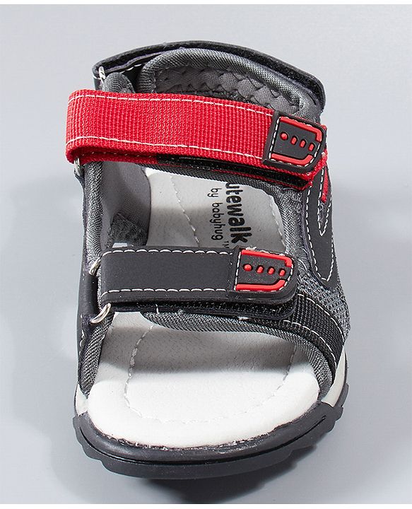 Cute Walk by Babyhug Sandals With Triple Velcro Closure - Black Red