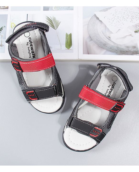 Cute Walk by Babyhug Sandals With Triple Velcro Closure - Black Red