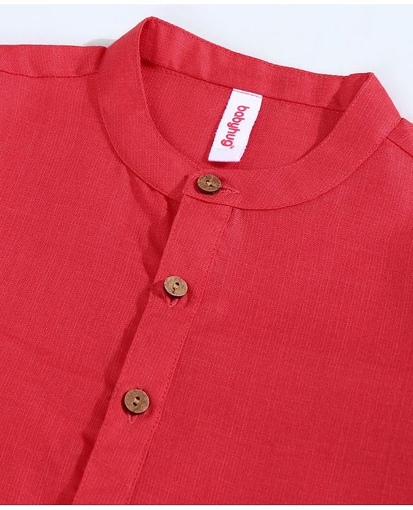 Babyhug Full Sleeves Kurta Pyjama Set with Modi Jacket Solid - Coral Red