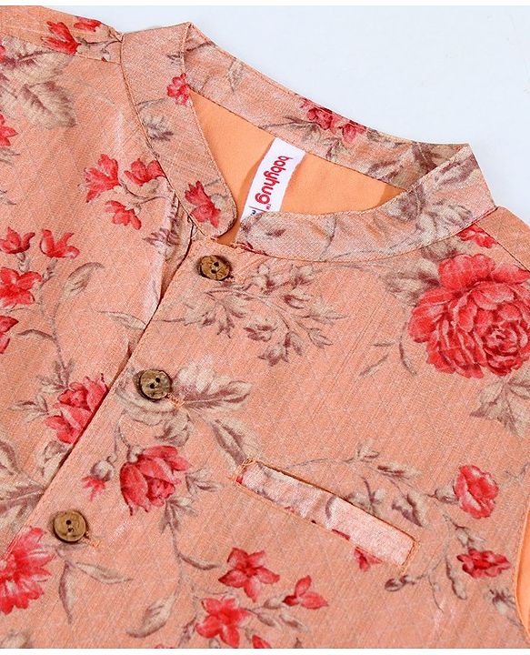 Babyhug Full Sleeves Kurta Pyjama Set with Modi Jacket Solid - Coral Red