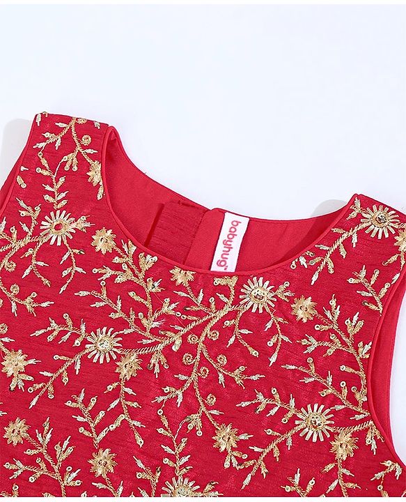 Babyhug Sleeveless Choli Lehenga Set with Dupatta Embroidered with Border Lace - Red