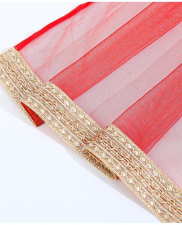 Babyhug Sleeveless Choli Lehenga Set with Dupatta Embroidered with Border Lace - Red