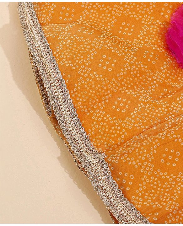Babyhug Sleeveless Ruffled Choli and Printed Ghagra with Tassel Cords and Net Dupatta Set - Yellow