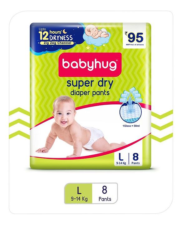 Babyhug Super Dry Pant Style Diaper Large (L) Size - 8 Pieces