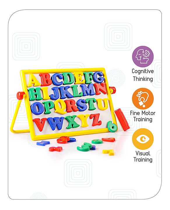 Babyhug Junior 2 in 1 Magnetic Letters and Numbers Learning & Writing Board with Duster & Chalk 36 pieces- Multicolour