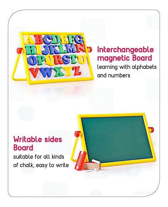 Babyhug Junior 2 in 1 Magnetic Letters and Numbers Learning & Writing Board with Duster & Chalk 36 pieces- Multicolour