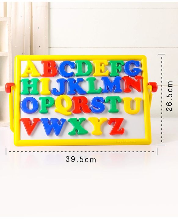 Babyhug Junior 2 in 1 Magnetic Letters and Numbers Learning & Writing Board with Duster & Chalk 36 pieces- Multicolour