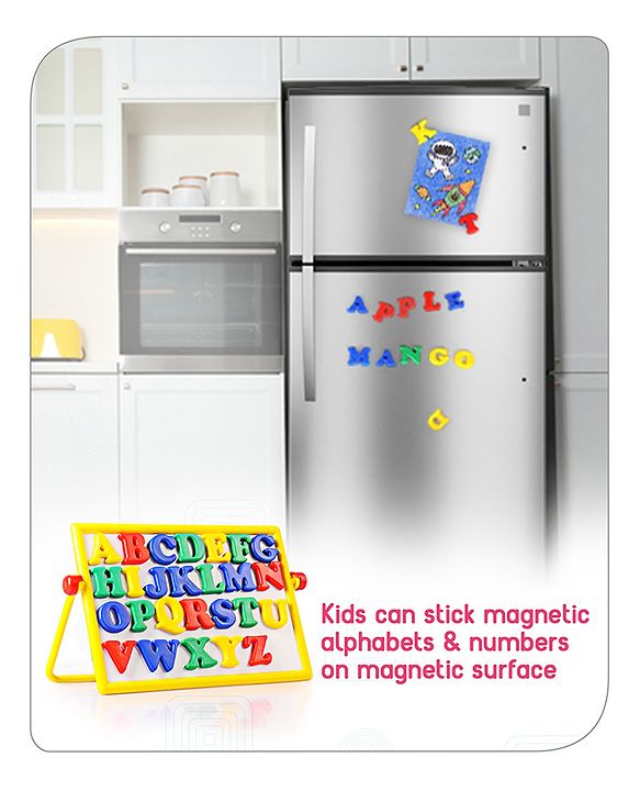 Babyhug Junior 2 in 1 Magnetic Letters and Numbers Learning & Writing Board with Duster & Chalk 36 pieces- Multicolour