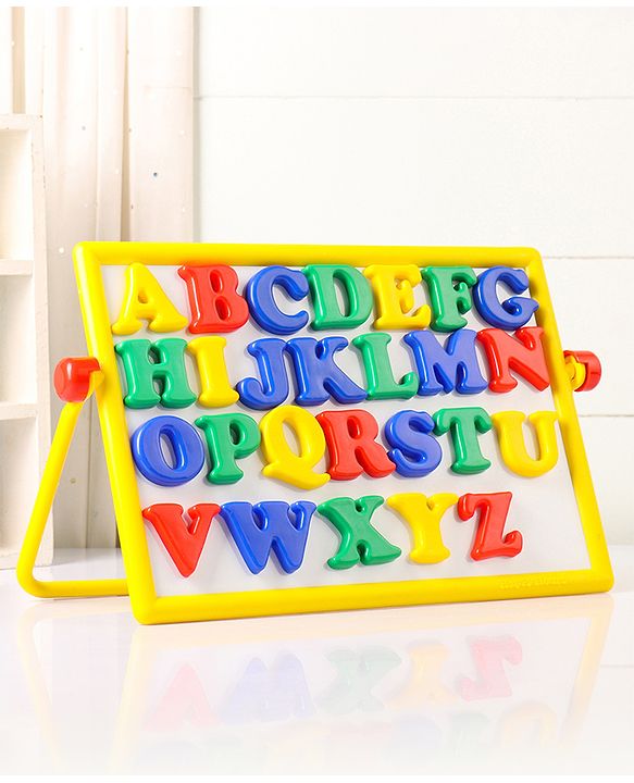 Babyhug Junior 2 in 1 Magnetic Letters and Numbers Learning & Writing Board with Duster & Chalk 36 pieces- Multicolour