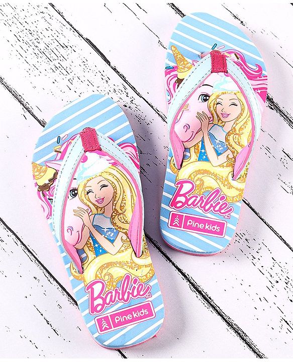 Pine Kids Flip Flops Barbie Print - Sky Blue