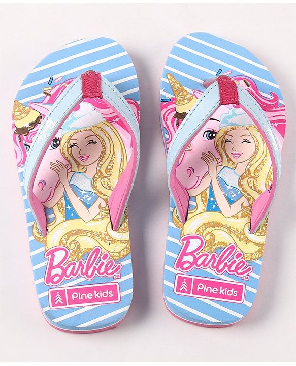 Pine Kids Flip Flops Barbie Print - Sky Blue