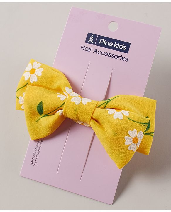 Pine Kids Bow Hair Clip Floral Print - Yellow