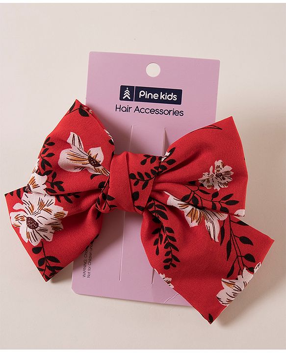 Pine Kids Flower Print Bow Hair Clip Free Size - Red