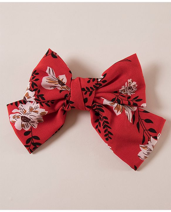 Pine Kids Flower Print Bow Hair Clip Free Size - Red