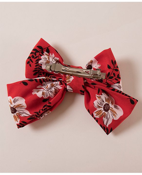 Pine Kids Flower Print Bow Hair Clip Free Size - Red