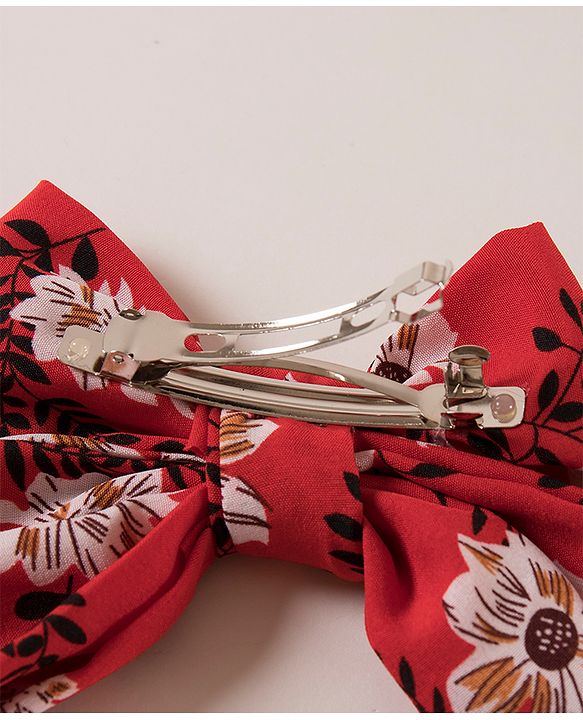 Pine Kids Flower Print Bow Hair Clip Free Size - Red