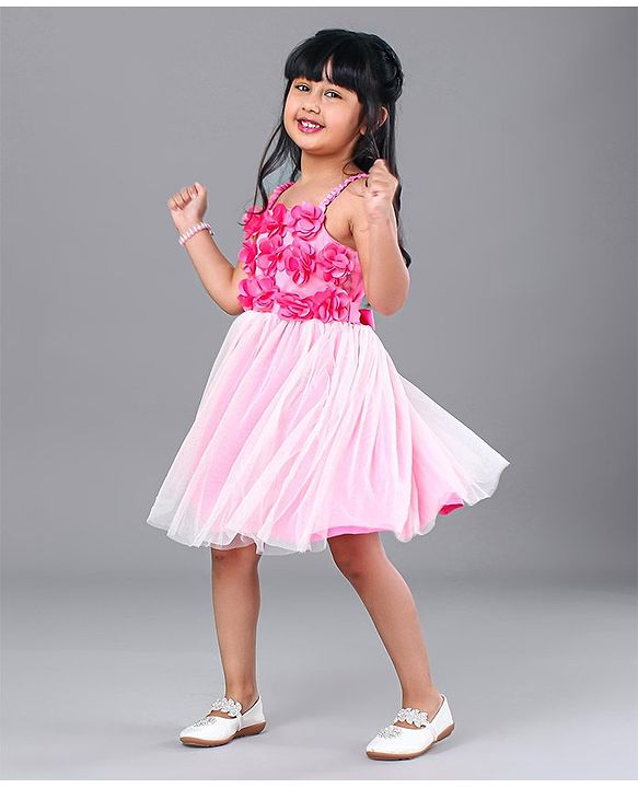 Babyhug Singlet Frock Floral Corsage - Pink