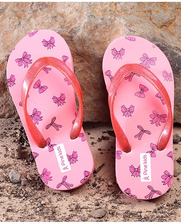 Pine Kids Flip Flops Bow Print -  Pink