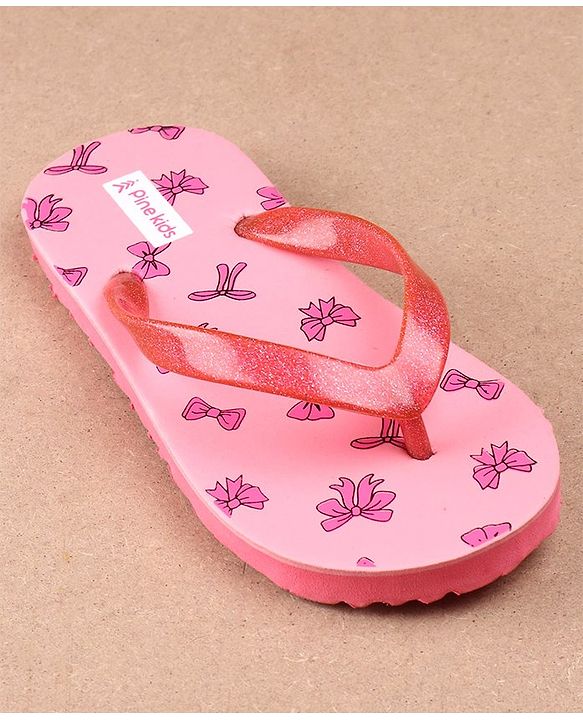 Pine Kids Flip Flops Bow Print -  Pink