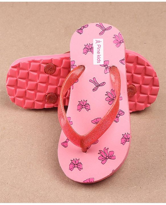 Pine Kids Flip Flops Bow Print -  Pink