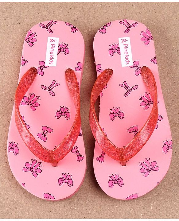 Pine Kids Flip Flops Bow Print -  Pink