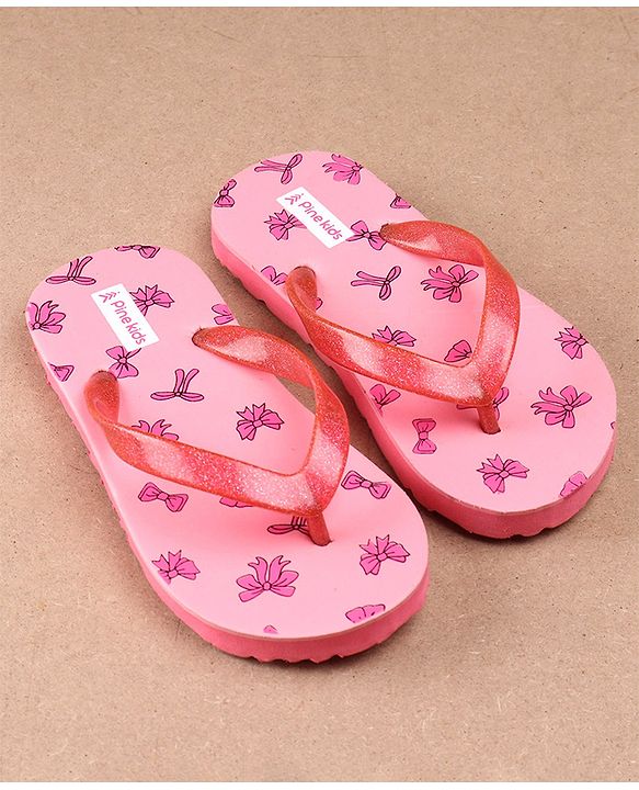 Pine Kids Flip Flops Bow Print -  Pink