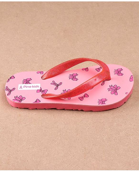 Pine Kids Flip Flops Bow Print -  Pink