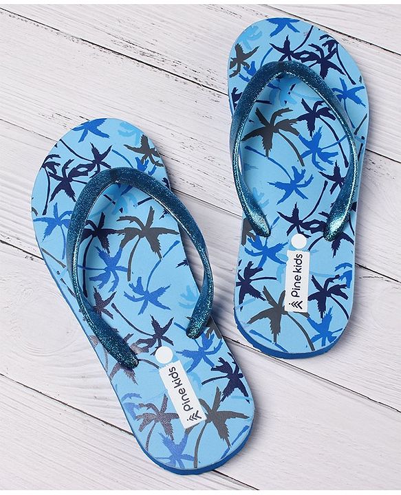 Pine Kids Flip Flops Tree Print - Blue