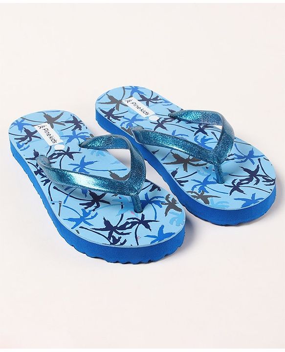 Pine Kids Flip Flops Tree Print - Blue