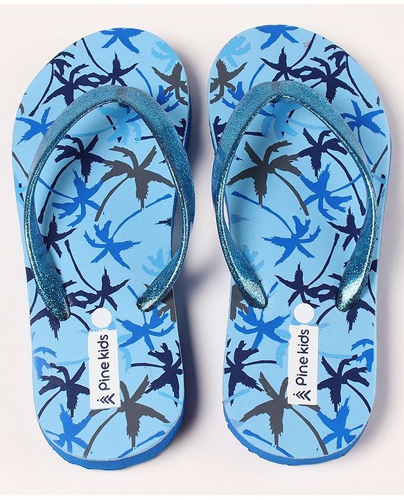 Pine Kids Flip Flops Tree Print - Blue