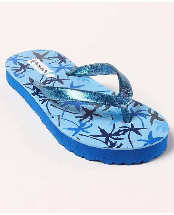 Pine Kids Flip Flops Tree Print - Blue