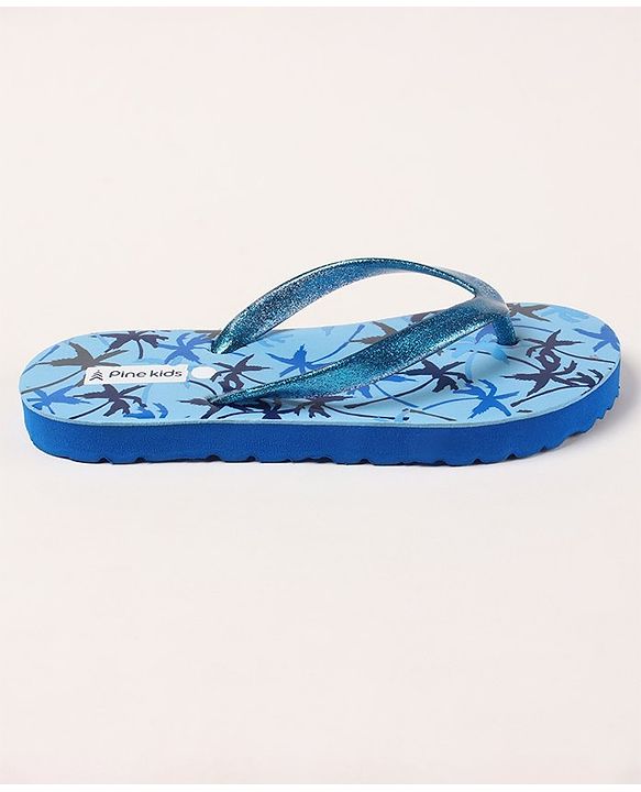 Pine Kids Flip Flops Tree Print - Blue