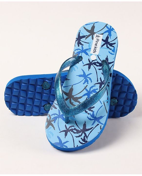 Pine Kids Flip Flops Tree Print - Blue