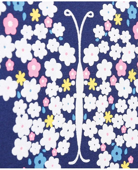 Babyhug Cap Sleeves Stripe Layer Frock Butterfly Print - White Navy Blue