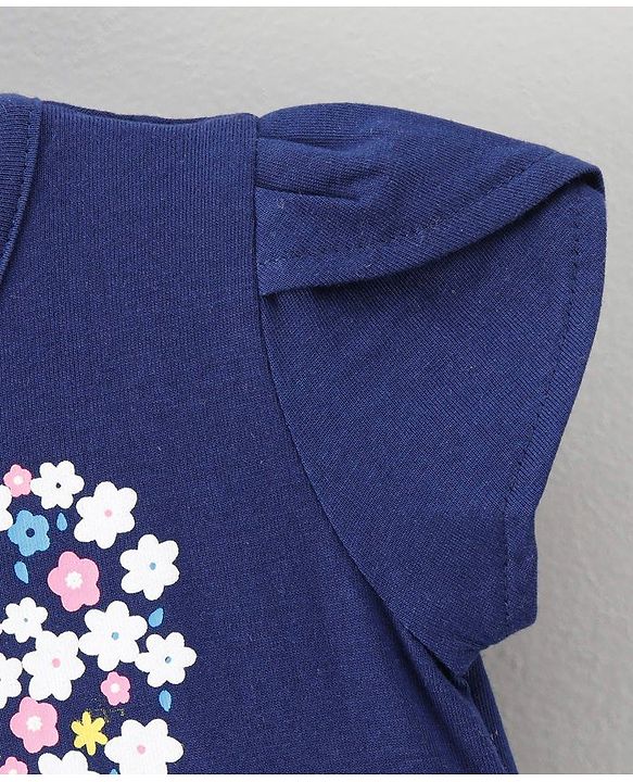 Babyhug Cap Sleeves Stripe Layer Frock Butterfly Print - White Navy Blue