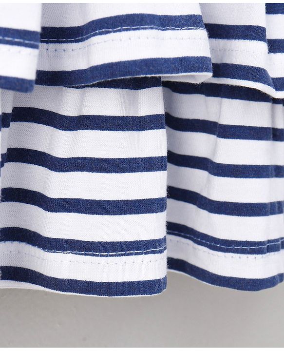 Babyhug Cap Sleeves Stripe Layer Frock Butterfly Print - White Navy Blue