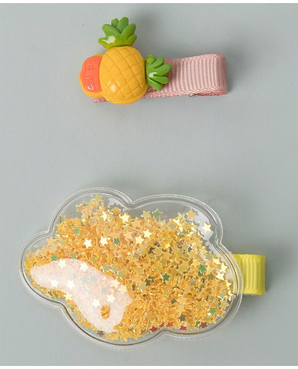 Babyhug Cloud & Pineapple Hair Clips Pack of 2 - Yellow