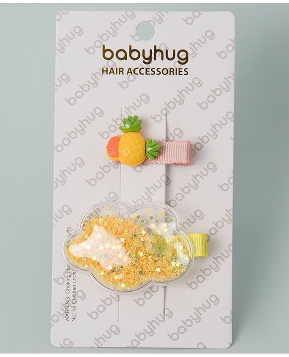 Babyhug Cloud & Pineapple Hair Clips Pack of 2 - Yellow