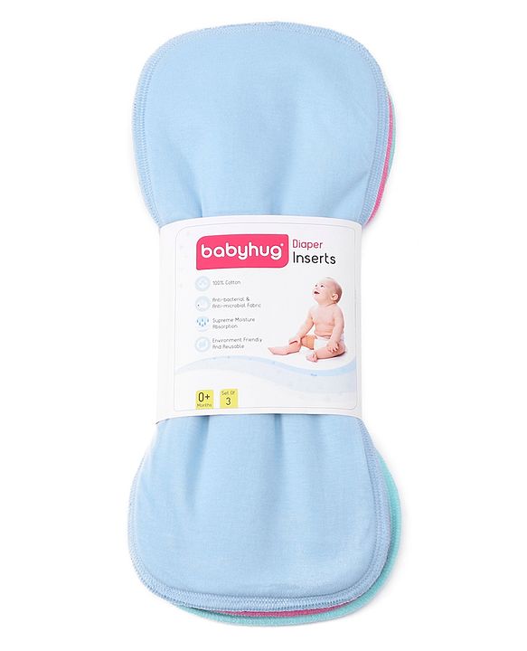 Babyhug Cotton Cloth Nappy Inserts Pack of 3 - Multicolor