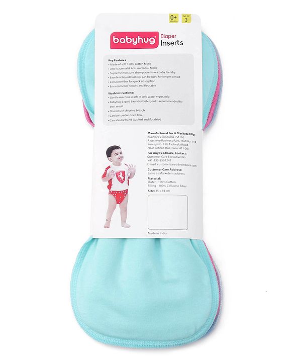 Babyhug Cotton Cloth Nappy Inserts Pack of 3 - Multicolor